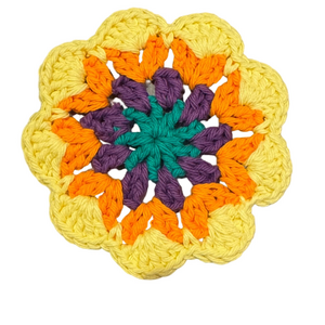 Groovy Mug Rug Coaster - Retro Daisy Granny - 100% Cotton - Handmade by Seller